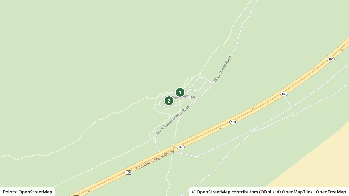 Map of Mountain biking Cottonwood Valley showing Late Night Trailhead, SR-160 and Late Night Trailhead parking, from OpenStreetMap data.