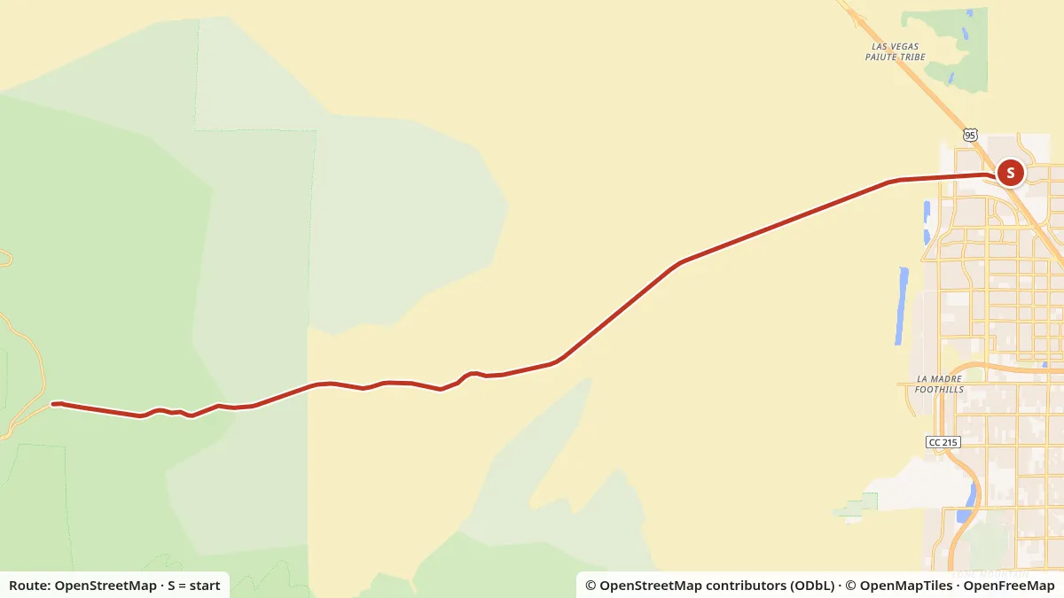 Map of the Climbing Mt Charleston on Kyle Canyon Road route: 16.7 miles, starting at US-95 at Kyle Canyon Road (SR-157), where SR-157 begins, drawn from OpenStreetMap data.